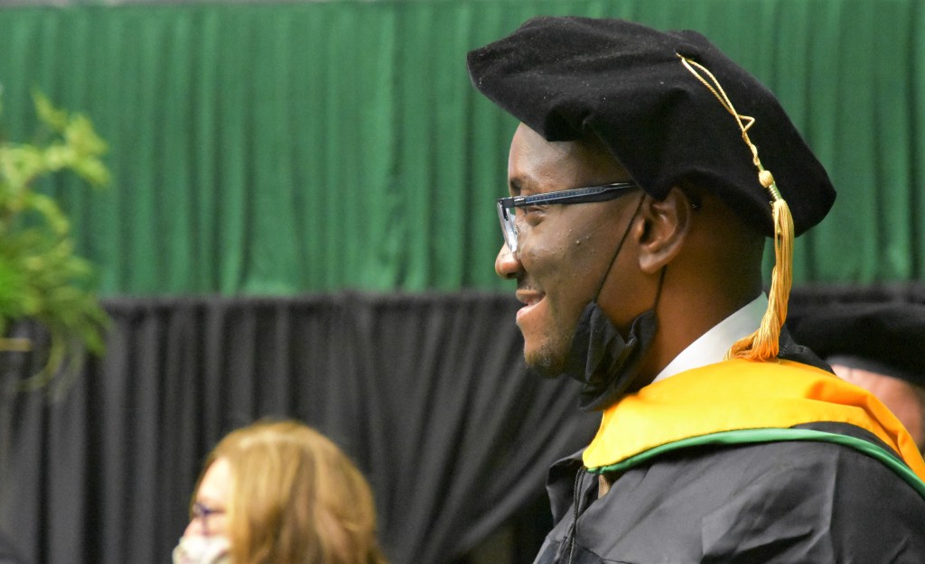 Doctoral student at commencement